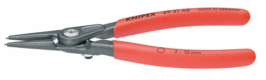 Knipex 49 31 A0 precision external circlip pliers, gray plastic-dipped handles, chrome vanadium steel, screw joint, spring return