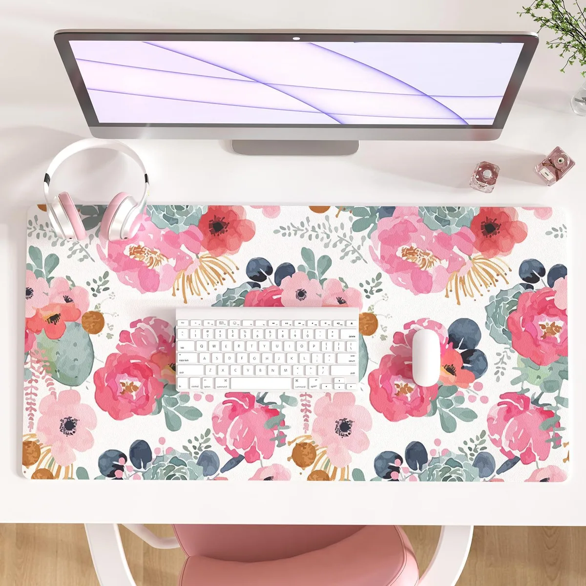 KEHIPI KEHIPI DP-5752-PDP-1 Mouse Pad Pink Floral 31.5" x 15.7 — product photo