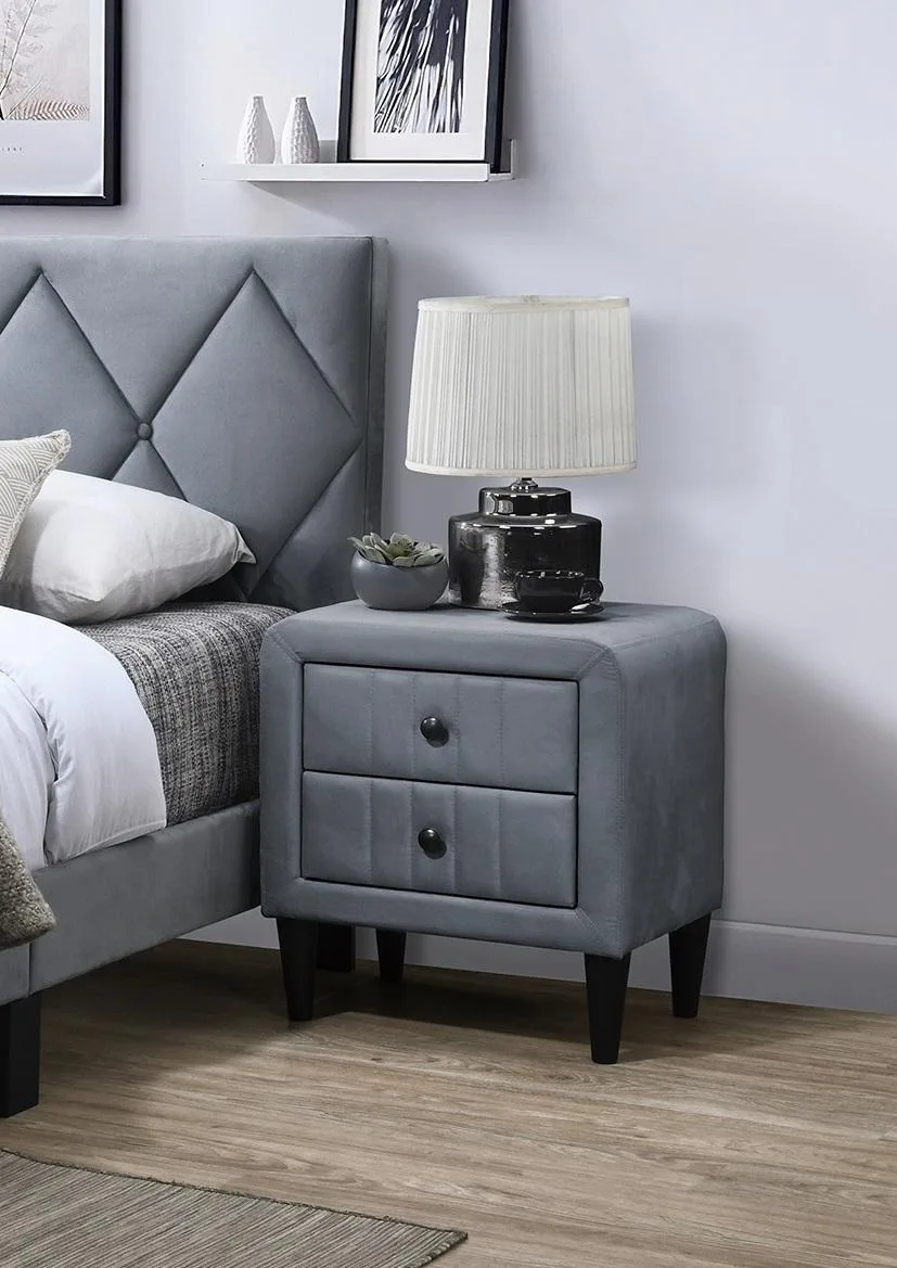 tuphen tuphen Grey Velvet Nightstand 2 Drawers 21x16x22H — product photo