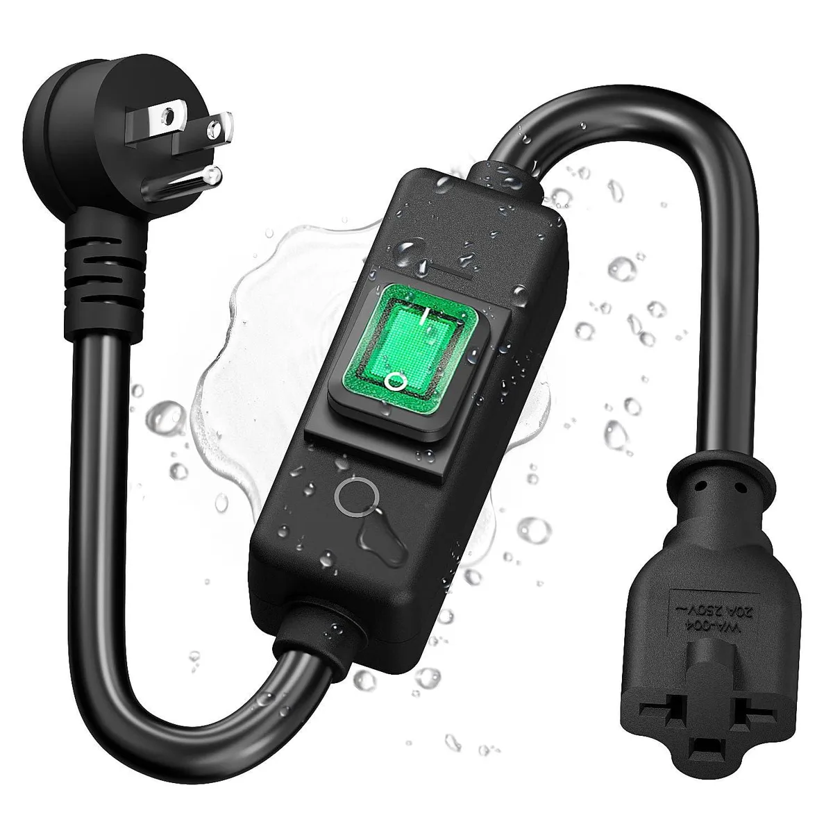  DEALTUS WA-003L Power Extension Cord 1.5Feet 12AWG IP57 20A 125V T-Blade Black — product photo