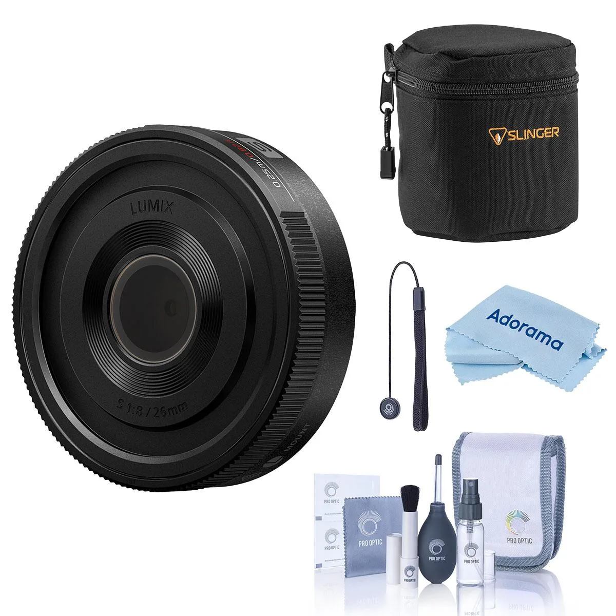 Panasonic Panasonic LUMIX S 26mm f/8 Lens Bundle with Case Kit Cloth Tether — product photo