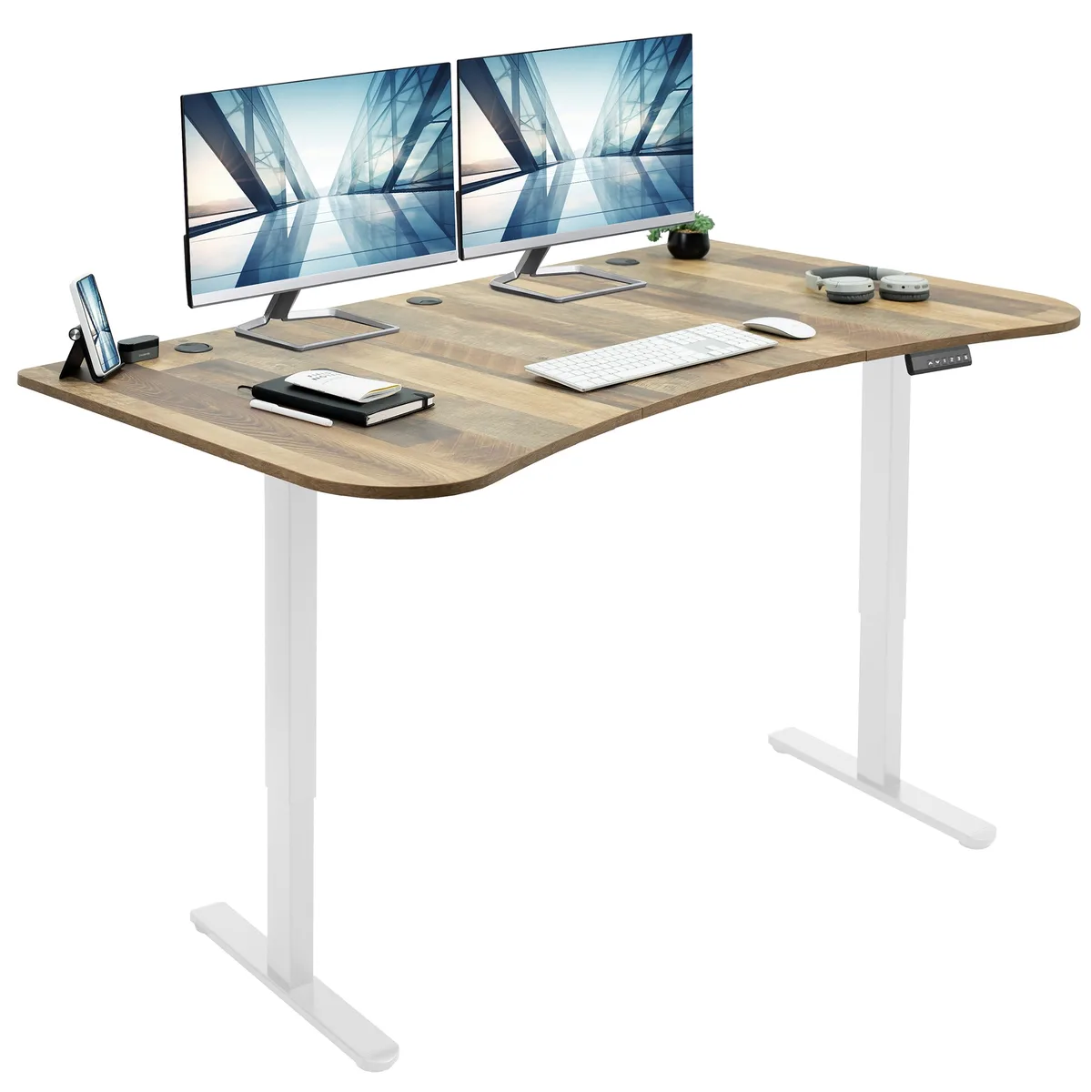 VIVO VIVO Electric 63 x 32 Standing Desk, Reclaimed Wood Top, White Frame — product photo