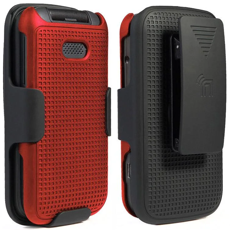 Nakedcellphone Nakedcellphone Grid Case + Belt Clip Holster Combo Red for Alcatel Smartflip Go Flip 3 2019 — product photo