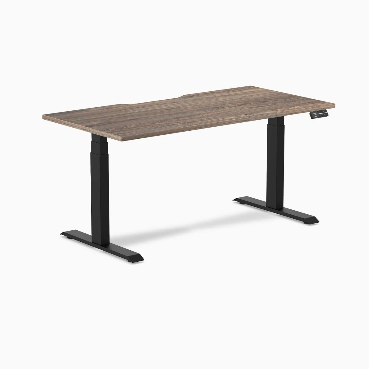Desky Desky Dual Scalloped Laminate Sit Stand Desk Natural Walnut 59.1 x 29.5 in Matte Black office furniture — product photo
