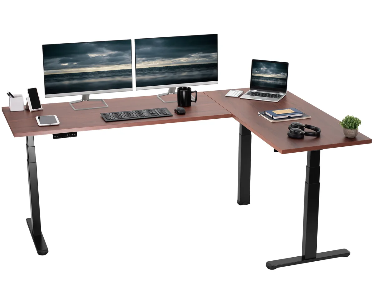VIVO VIVO Electric 78" x 55" Corner Desk Dark Walnut Black Frame — product photo