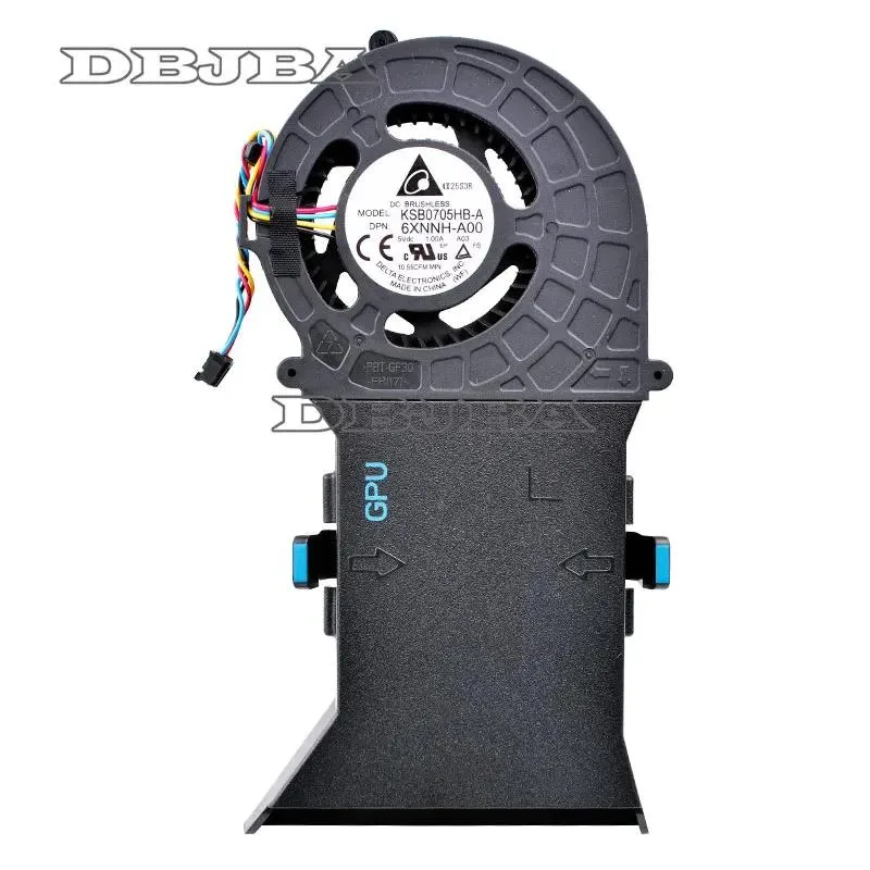 Small black rectangular GPU cooling fan with cable and connector visible