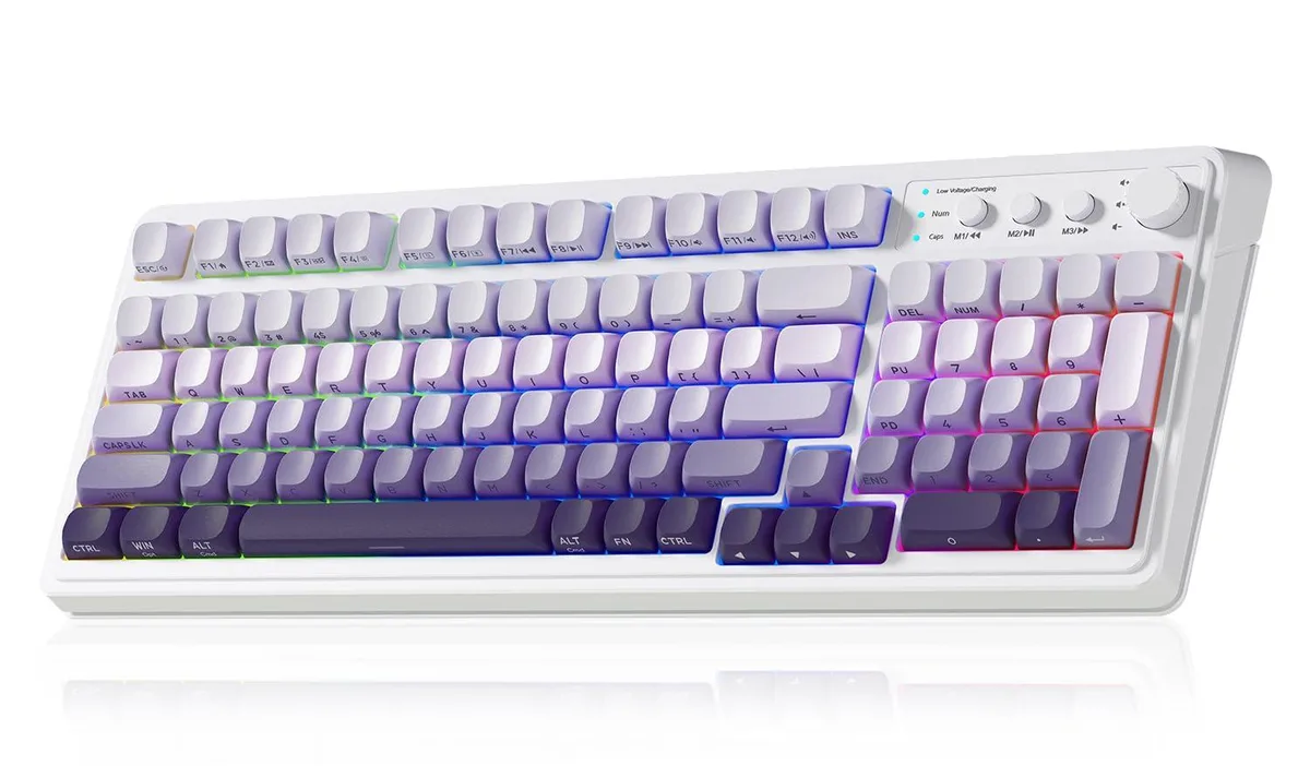 Redragon S99 Gaming Keyboard Gradient Purple 96% Tri-Mode Bluetooth 5.0 2.4GHz USB-C RGB Media Knob — product photo
