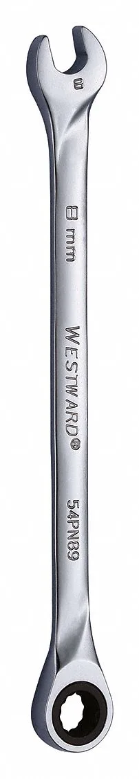 Westward 54PN89 extra-long 8 mm combination wrench, chrome finish