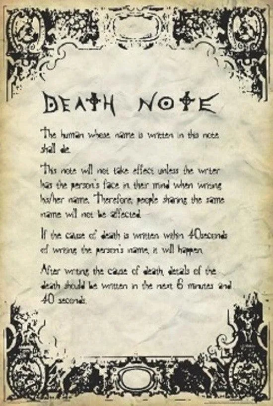 Death Note Rules poster print, 22 by 34 inches, premium heavy stock paper