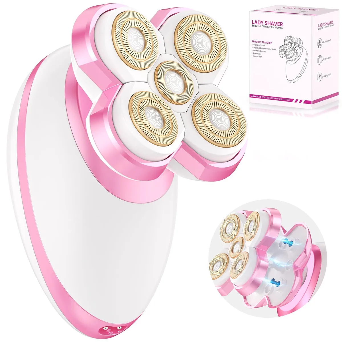 Pink women's electric shaver with detachable magnetic head