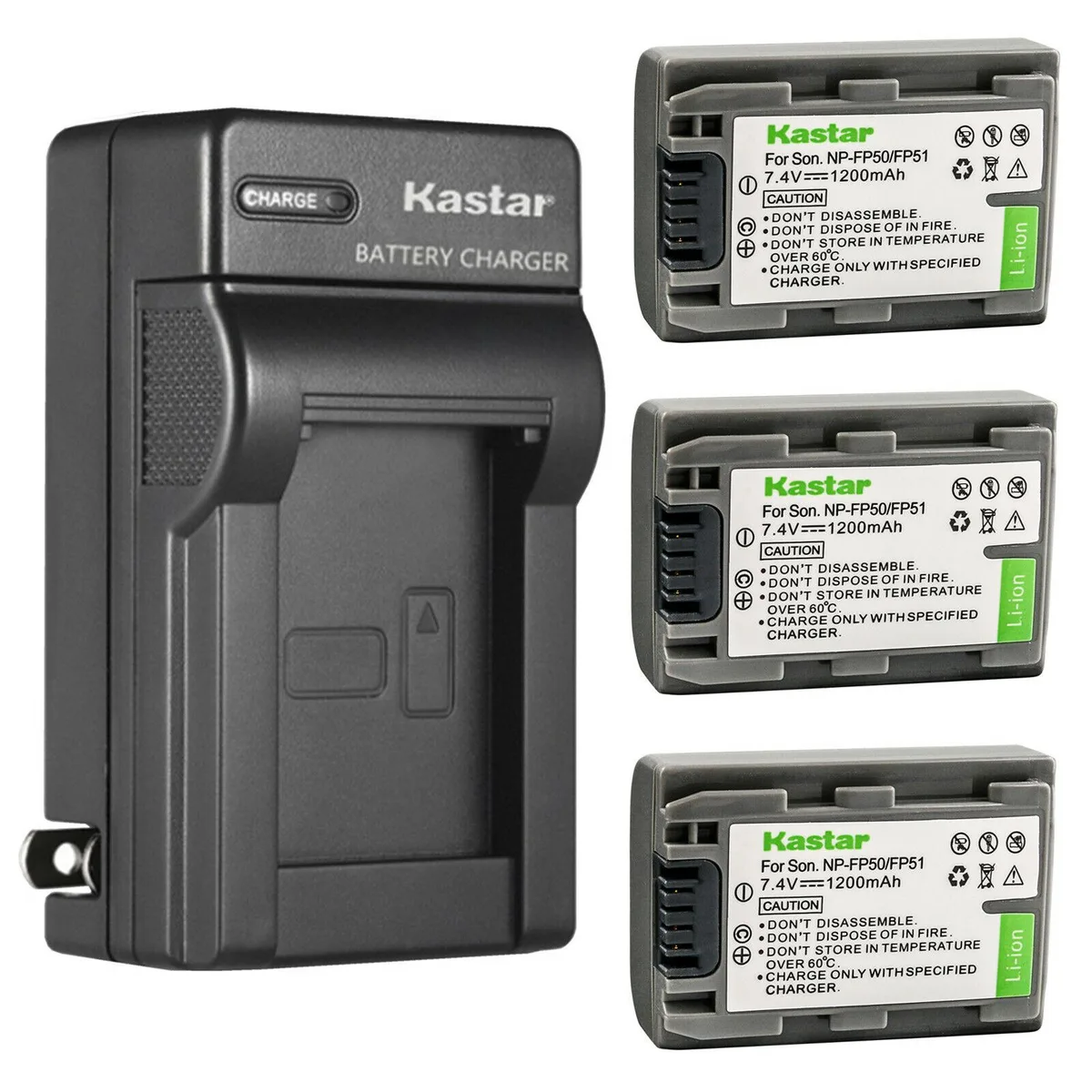 Kastar Kastar 3-Pack NP-FP50/51 Battery &amp; AC Charger — product photo