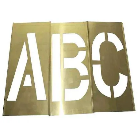 Brass interlocking stencil kit with letters A through Z punctuation and spacers one inch height