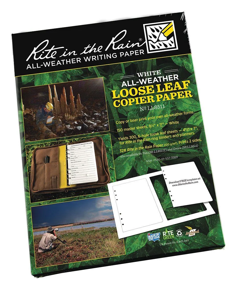 RITE IN THE RAIN RITE IN THE RAIN LL8511 Copier Paper White 150 Sheets 8 1/2 x 11 in 32 lb — product photo