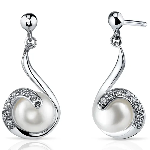 Oravo Oravo SE8348 7.5mm Pearl Dangle Earrings 18 CZ .925 Silver — product photo