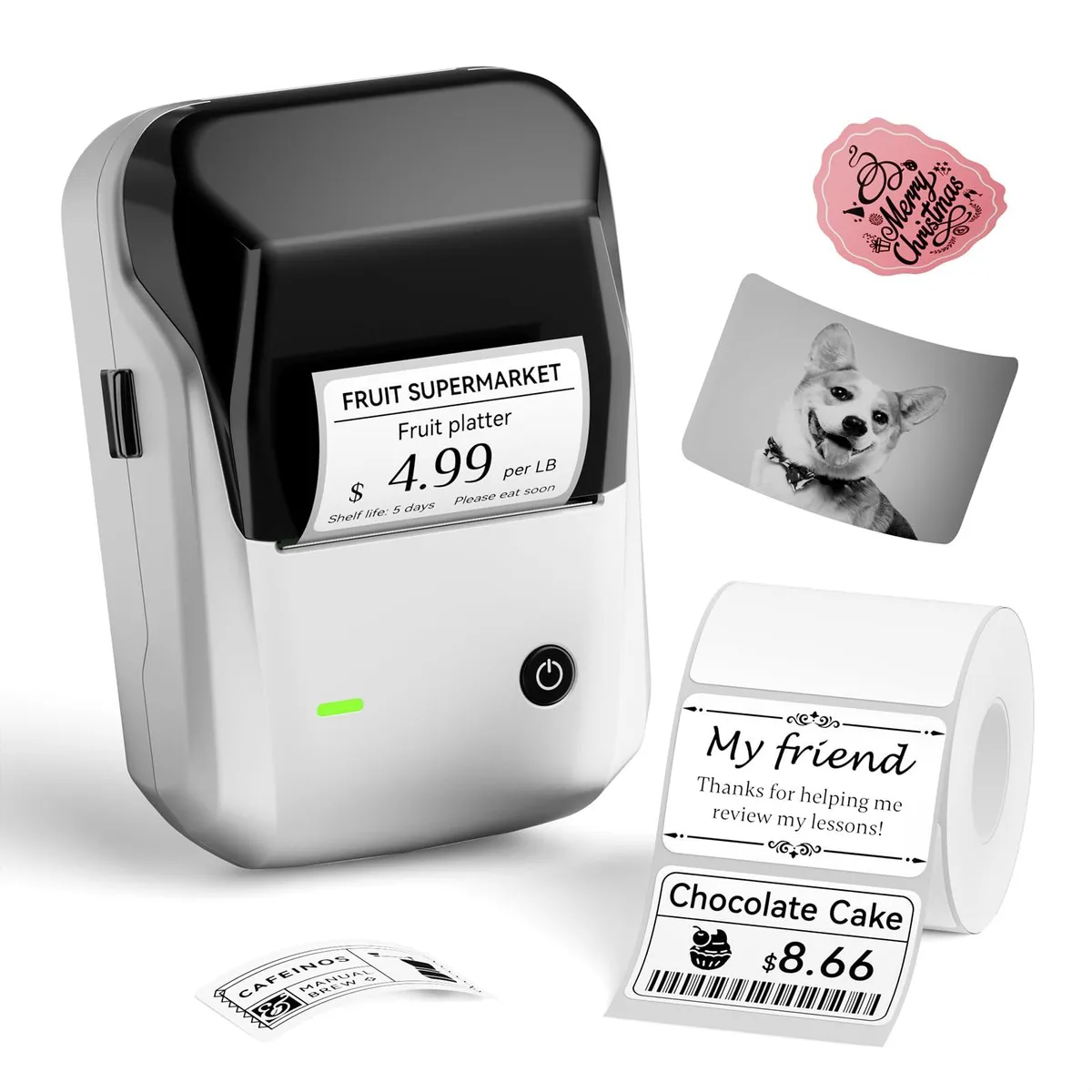 Silver handheld thermal label printer with Bluetooth
