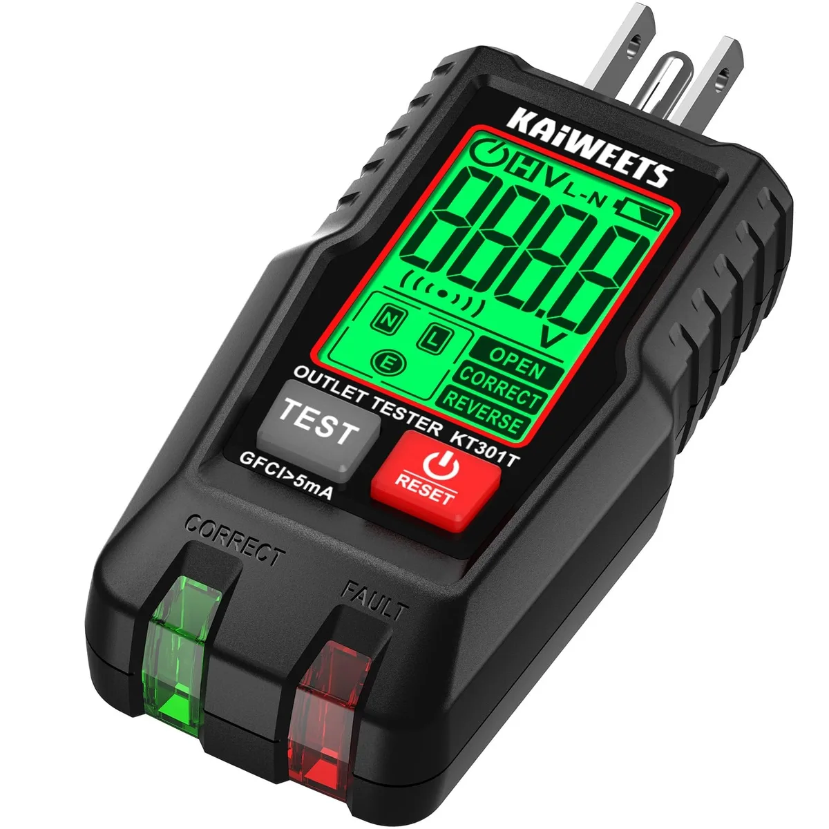 KEHIPI KEHIPI KT301T GFCI outlet tester with LCD display electrician tool — product photo