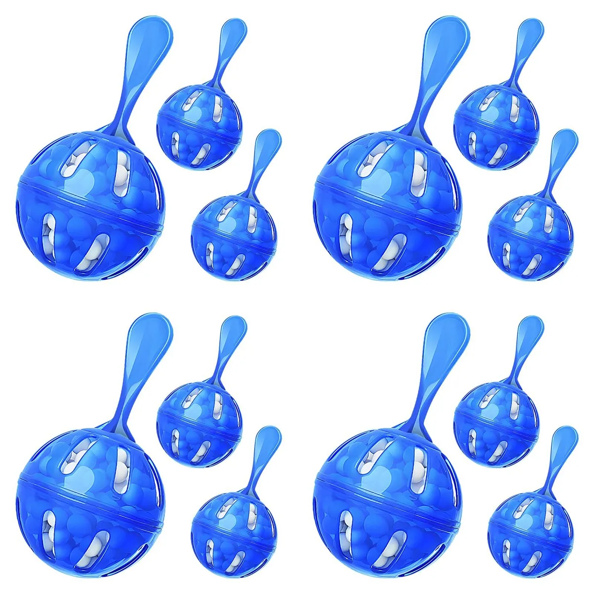 Twelve blue round demineralization balls in a pack