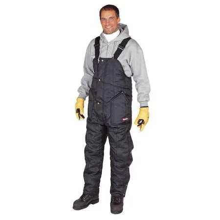 Navy insulated bib overalls with suspenders and snap closures