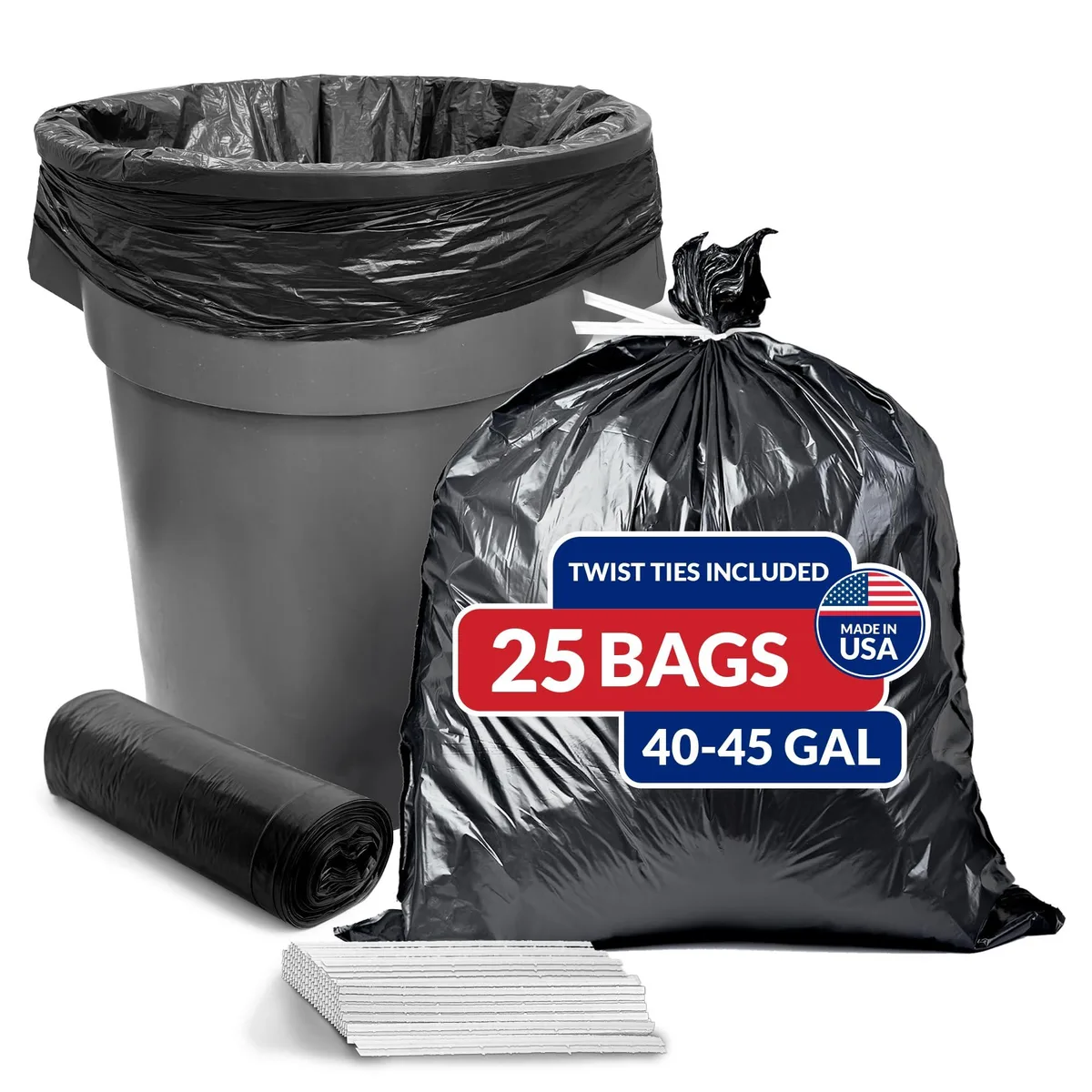  Baldwin 45 Gallon Trash Bags 25 Count 38x46in 19 Micron Black — product photo