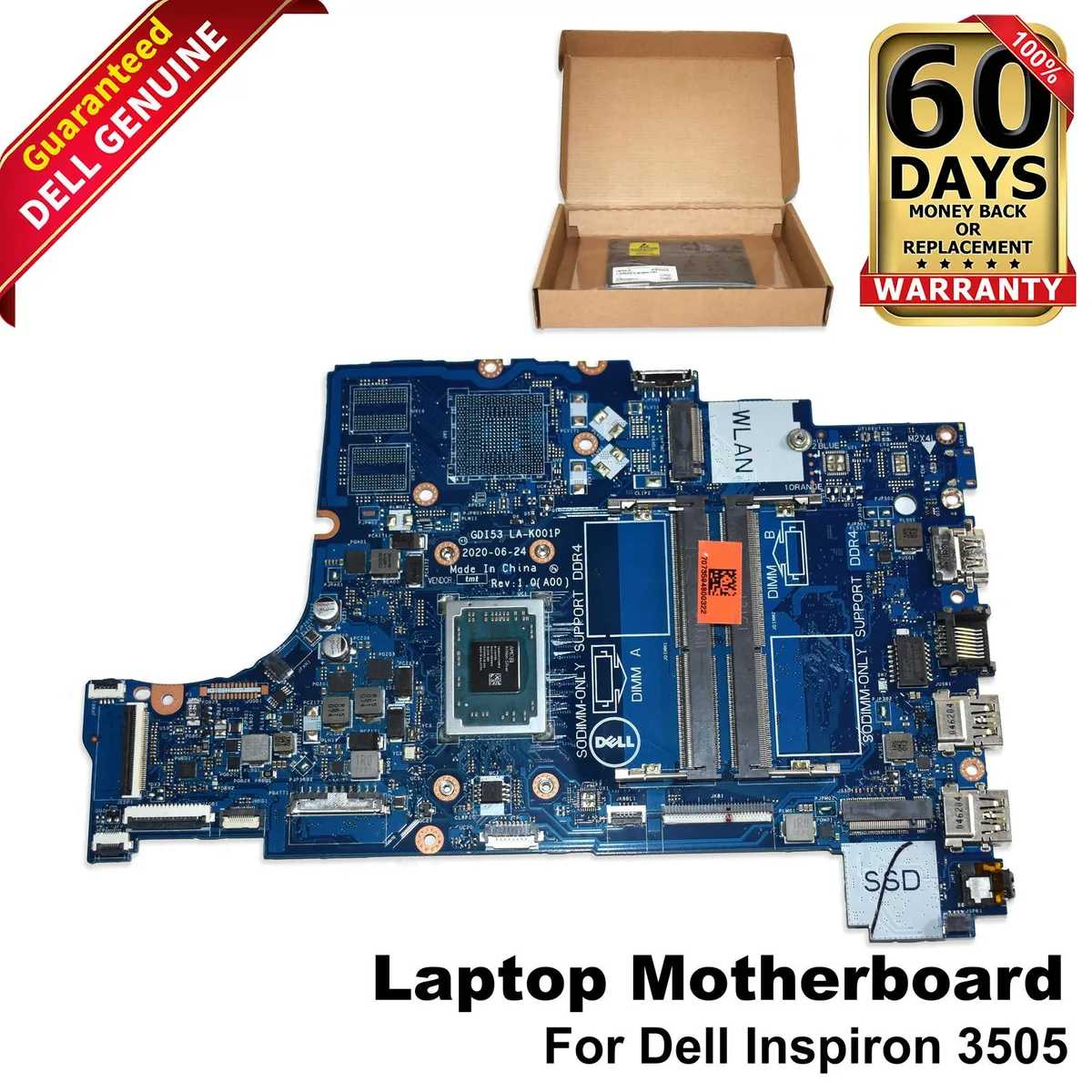 DELL DELL LA-K001P Laptop Motherboard AMD Athlon Silver 3050U 2.3GHz DDR4 — product photo