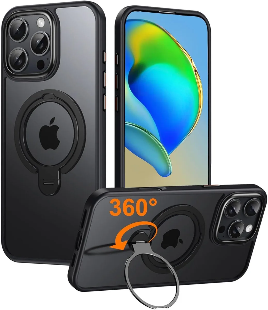 BONAEVER BONAEVER Dual 360° Spin Magnetic Stand &amp; Ring Case for iPhone 16 Pro 6.3" Black — product photo
