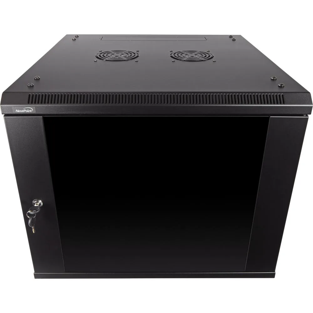 Black 9U wall-mount server rack 600mm depth with fans and vented sides