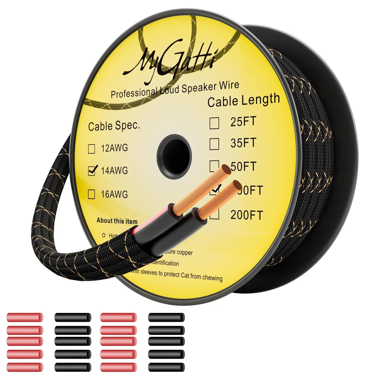 BESIGN BESIGN 14/2 Speaker Wire 100 Feet 14AWG Nylon Braided 2 in 1 accessory — product photo