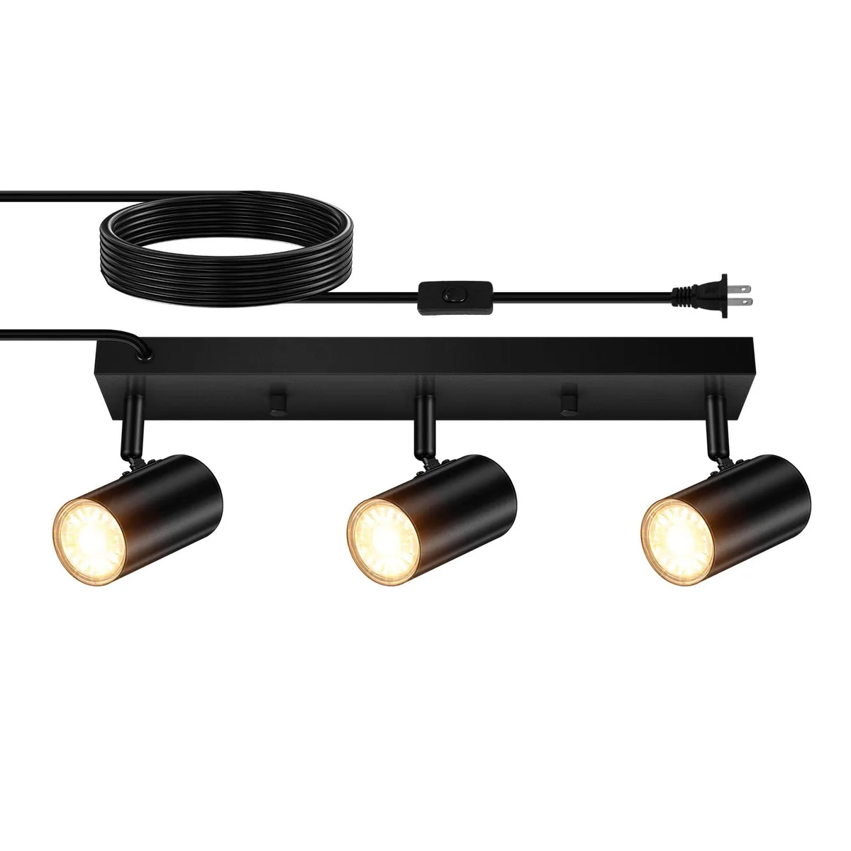 Black metal three-light track kit with 15.8in bar and 15ft cord