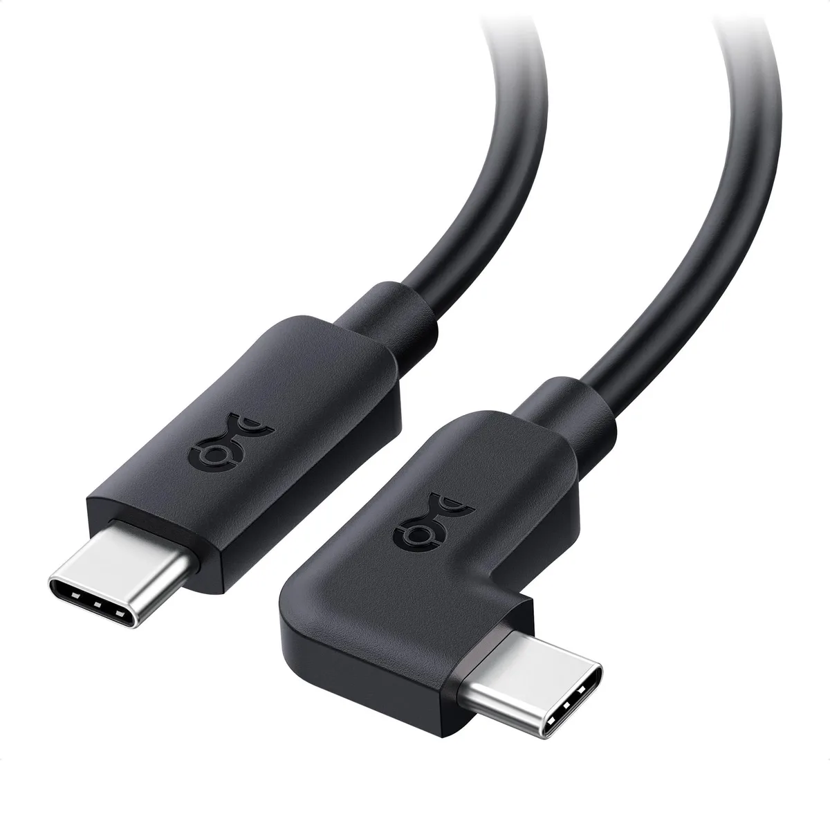 Black right-angle USB-C cable with male connectors on both ends