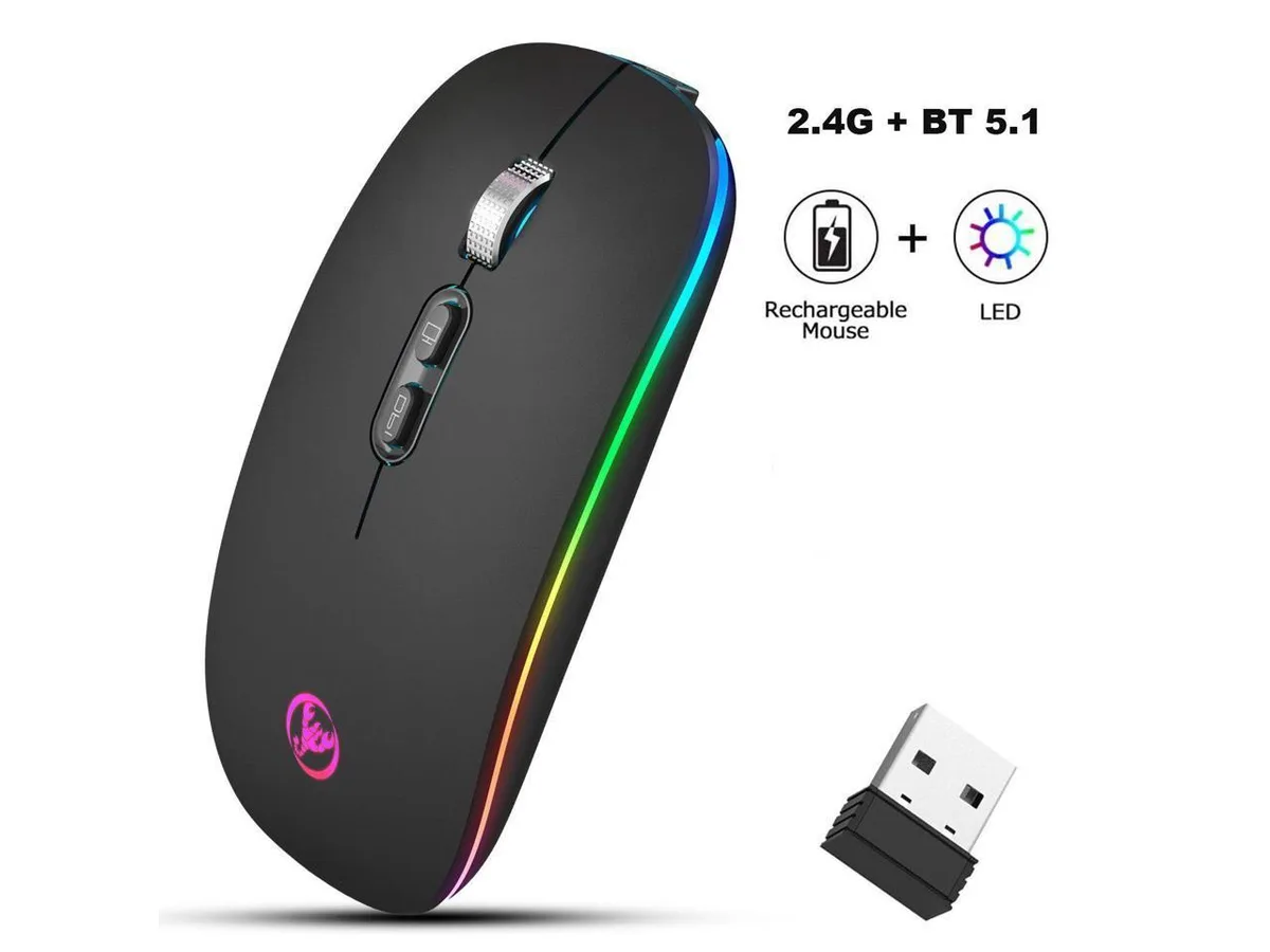 Black wireless mouse with breathing LED light, slim ergonomic shape