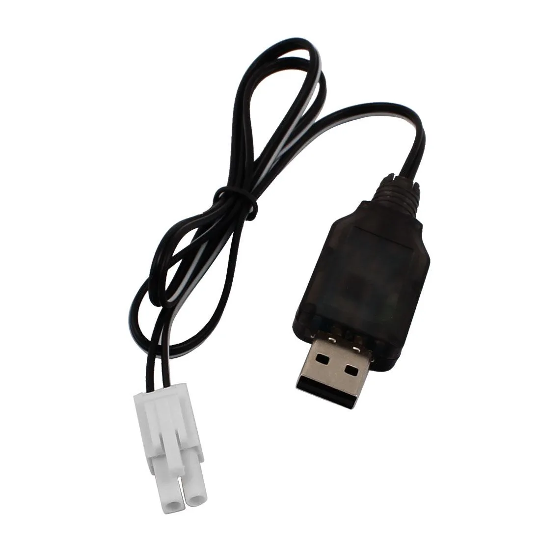 Black USB charging cable with EL-2P connector for 7.2V 250mA Ni-MH Ni-CD batteries