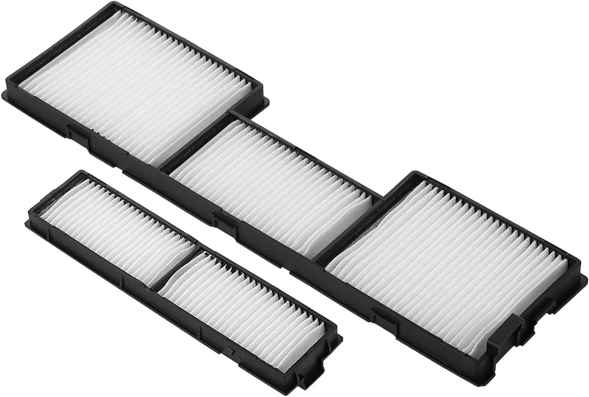 White rectangular foam air filter with dark mesh backing