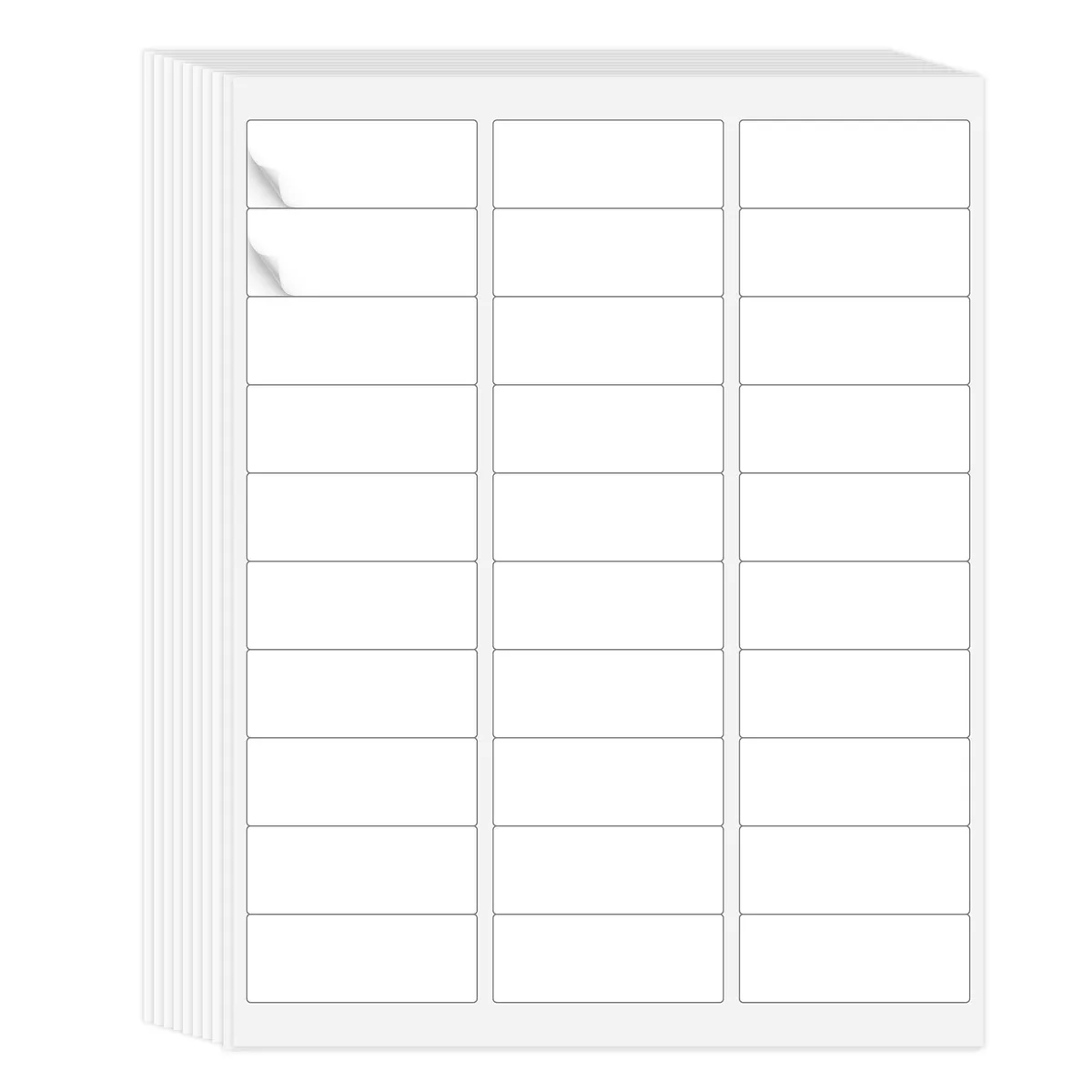 White matte rectangular label sheets stacked flat
