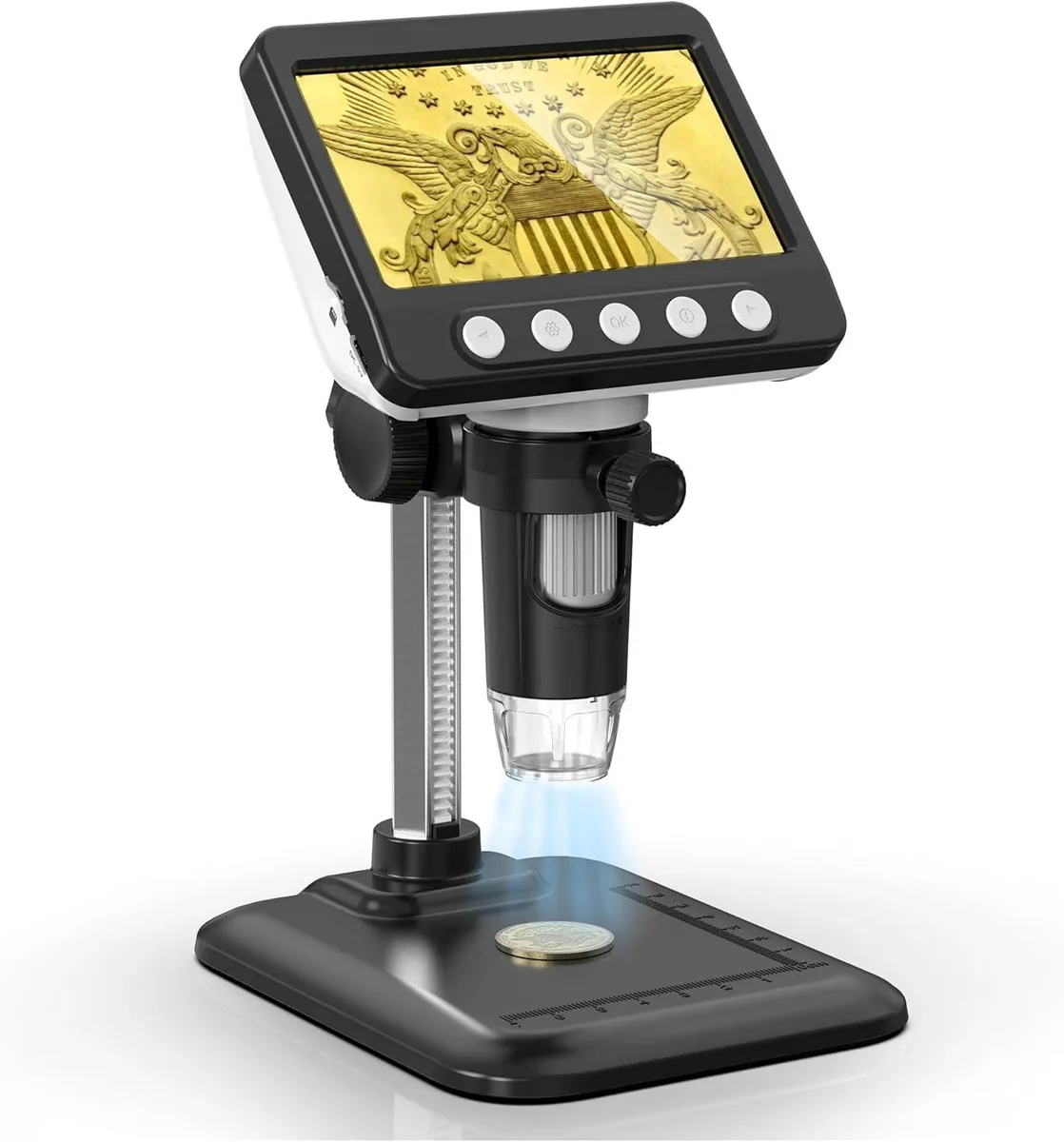 Black digital microscope with 4.3 inch LCD screen and adjustable stand, twelve units