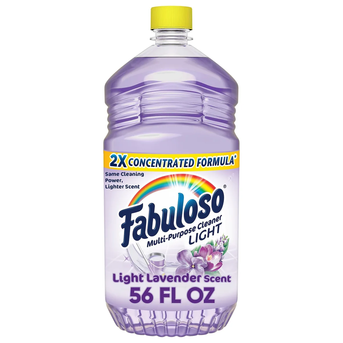 White plastic bottle with purple label and cap, 56 oz size