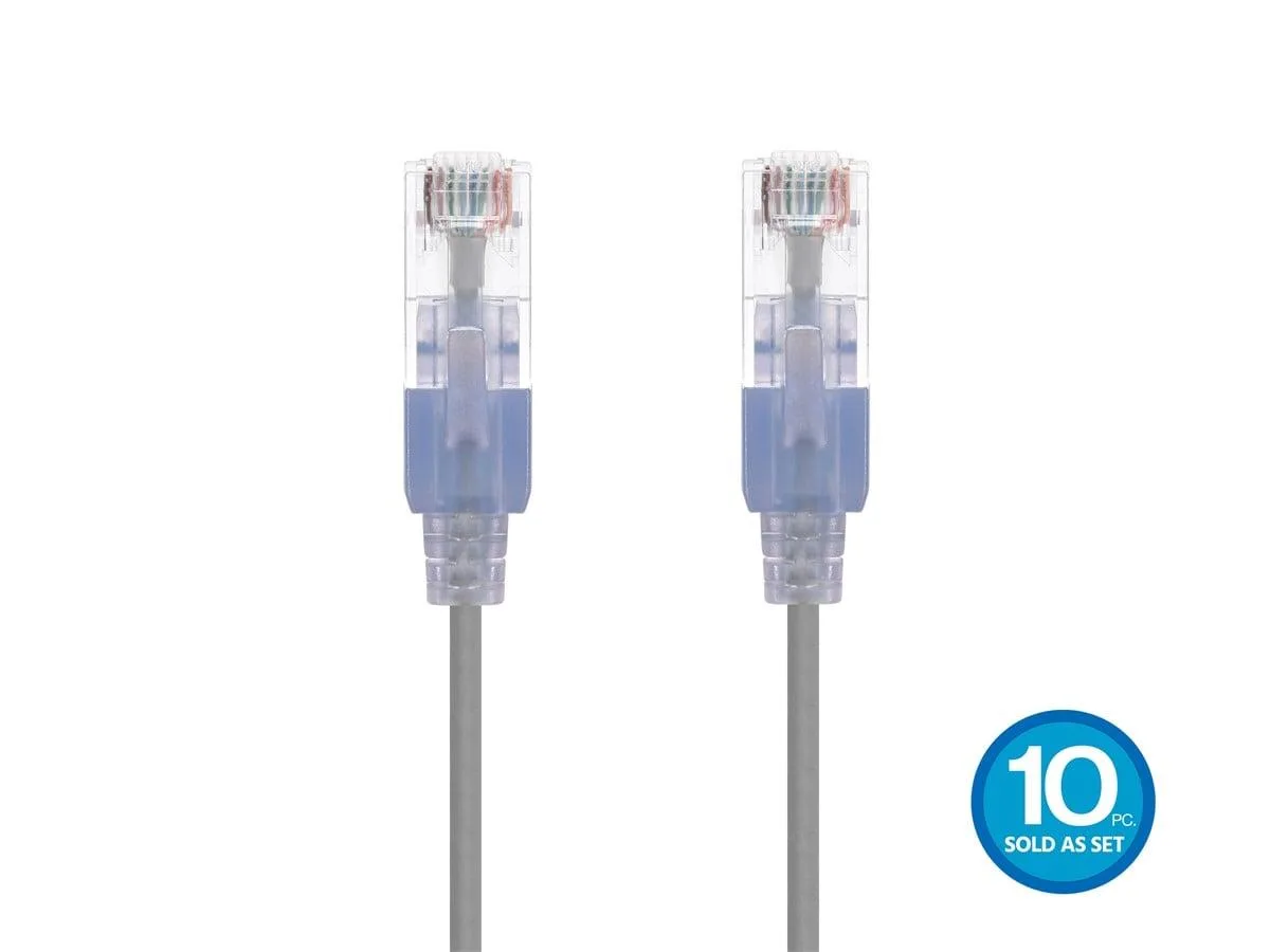 Monoprice Inc. Monoprice 115163 SlimRun Cat6A network ethernet cable 7ft Grey 10-pack — product photo