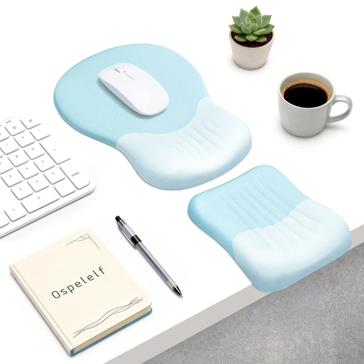  Keychron L-Shaped Elbow Pad &amp; Mouse Pad Set Blue 10.63×7.87 in — product photo