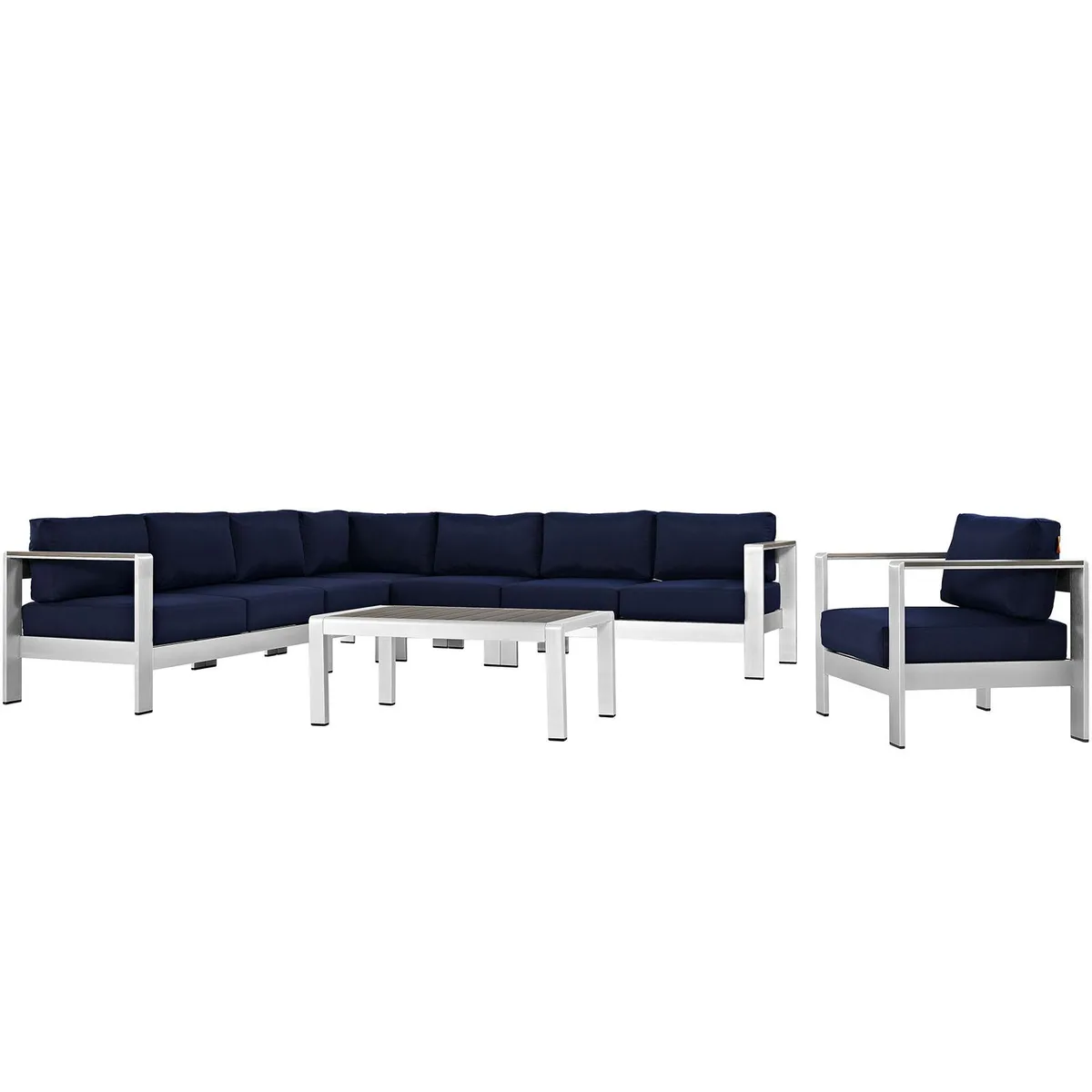 Modway Furniture Modway Furniture Shore 7-Piece Outdoor Sectional Set Silver Navy 108x135.5x25in — product photo