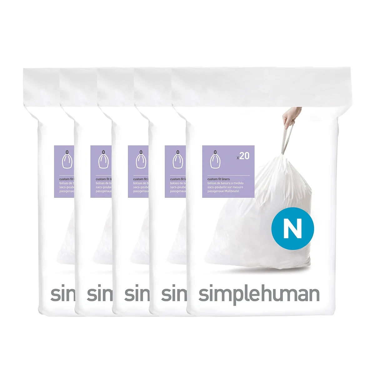 simplehuman Custom Fit Liners Code N 100 Count 50L White — product photo