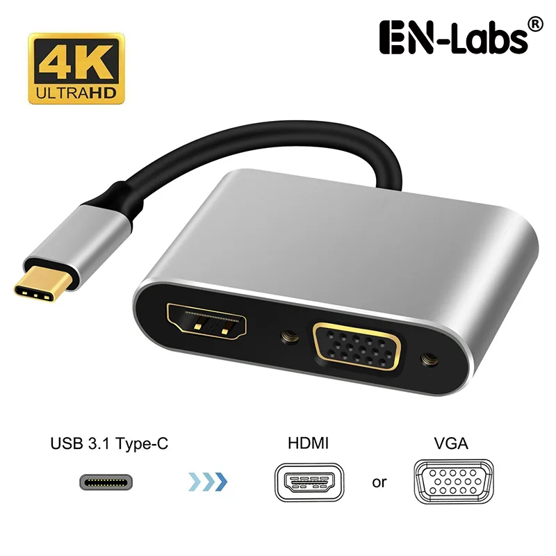 EN-Labs EN-Labs USBC2VHDGY USB 3.1 Type-C to HDMI VGA Adapter Gray — product photo