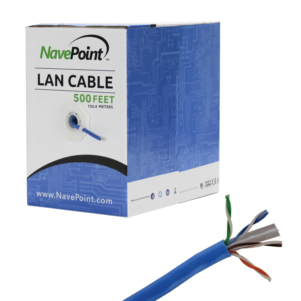 NavePoint NavePoint CAT6 CCA UTP Pull Box 500ft Blue network ethernet cable — product photo