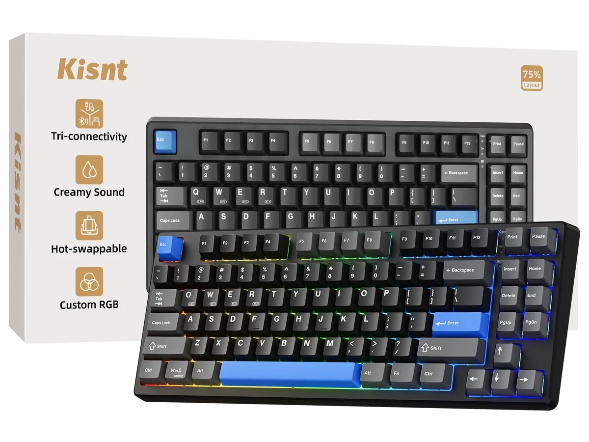  Kisnt KN85 75% Wireless Mechanical Keyboard 85 Keys Tri-mode RGB Hot-swappable Linear Switch Textured Black — product photo