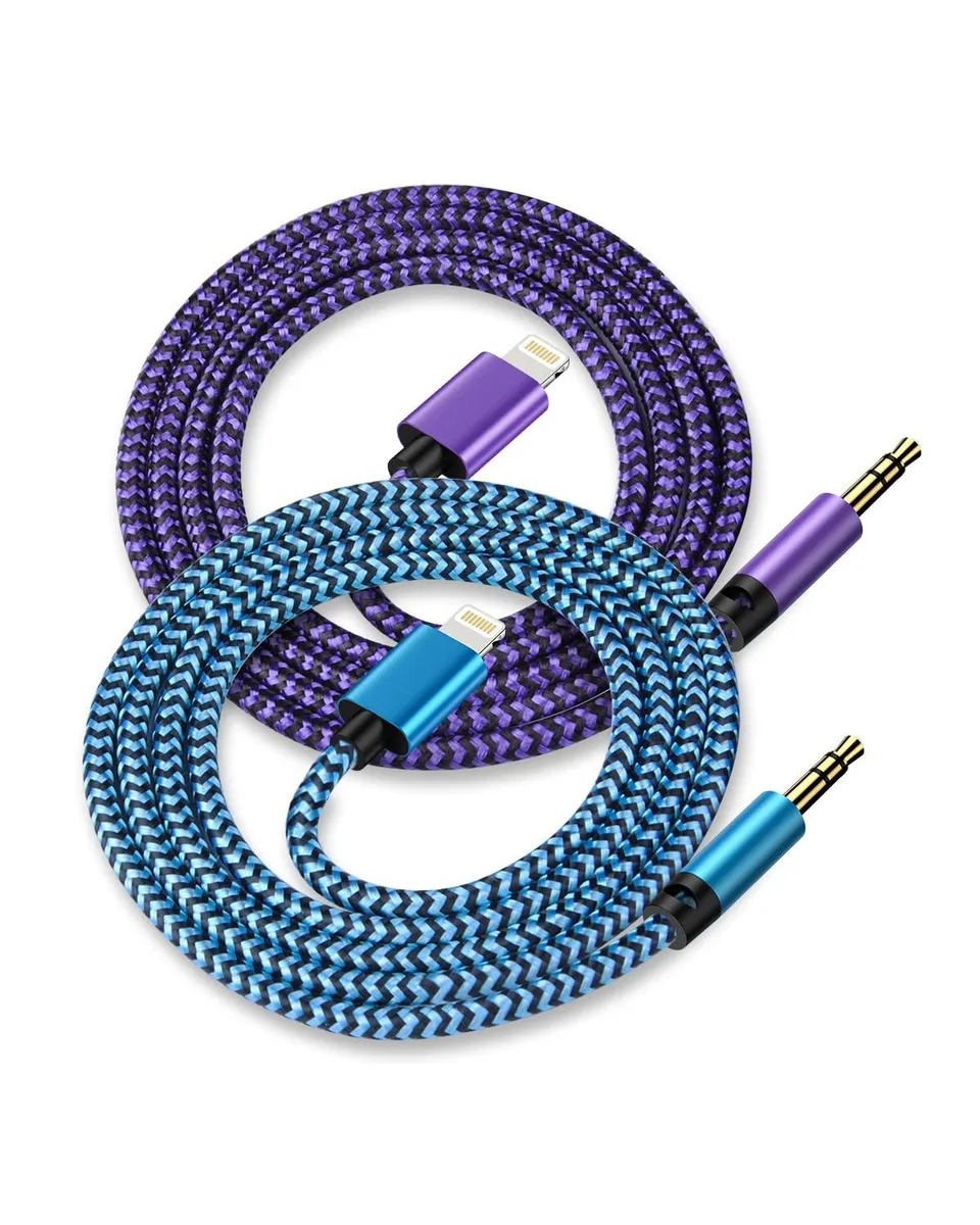  Haoano 2-Pack 3.3ft Lightning to 3.5mm Aux Cable Braided Blue Purple — product photo
