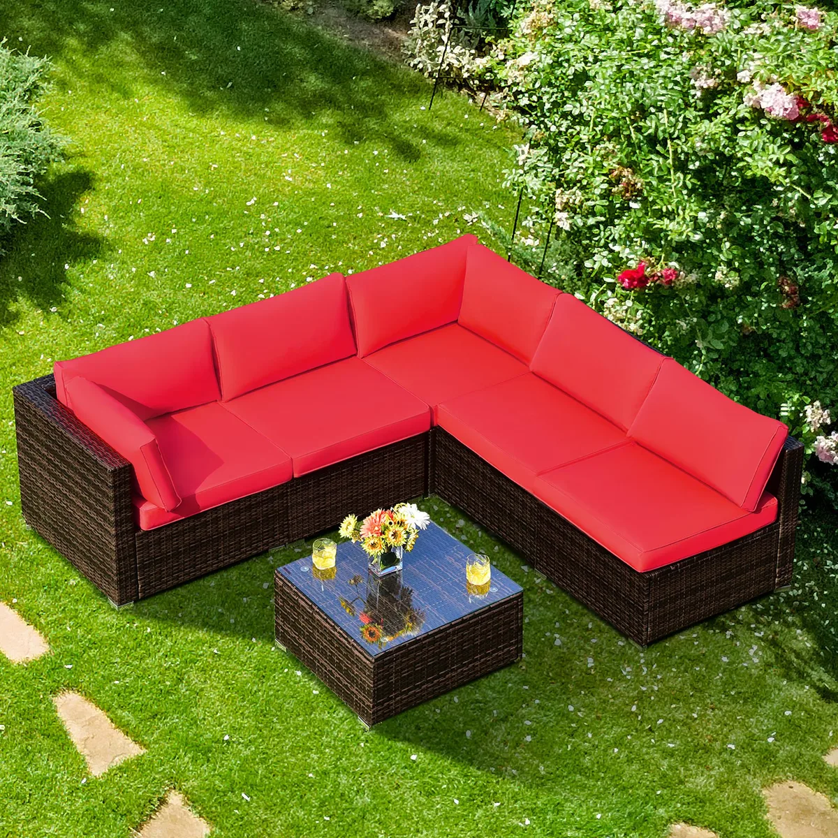 Costway Costway 6PCS Rattan Patio Furniture Set Red — product photo