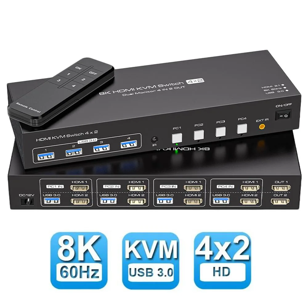 ESTONE ESTONE SW243-2HD 8K 60Hz 4-Port 2-Monitor KVM Switch — product photo