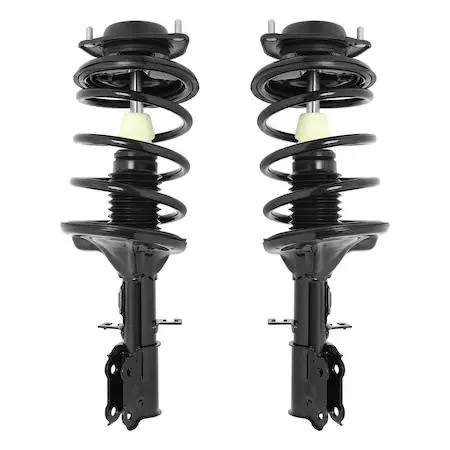 Unity front complete strut assembly kit, pair of silver coil-over units with top mounts and springs