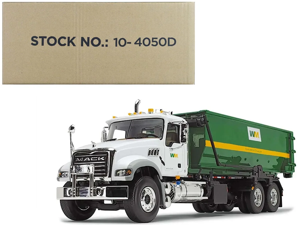 First Gear First Gear Mack Granite Garbage Truck "Waste Management" 1/34 Diecast with Tub-Style Roll-Off Container — product photo
