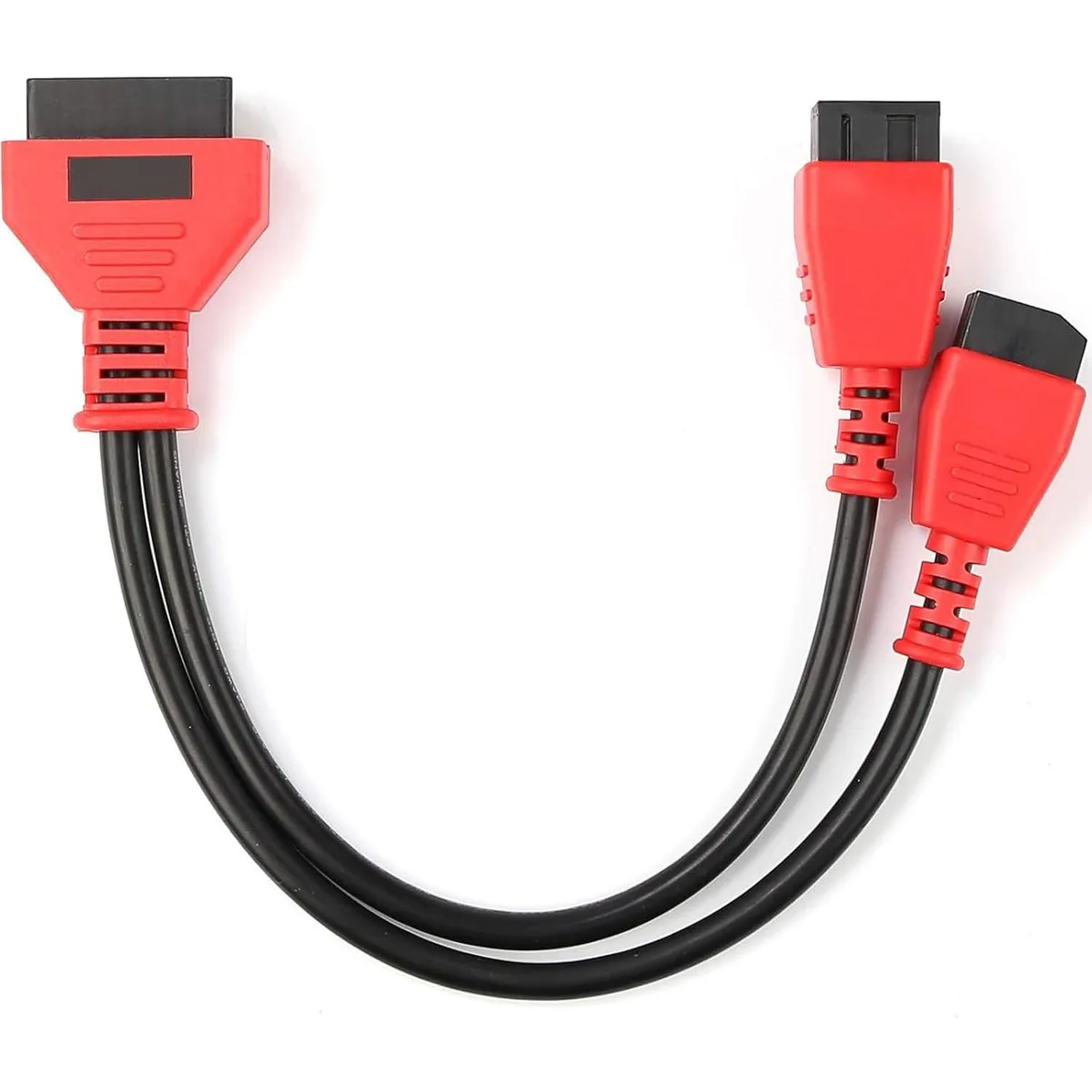 Black 12+8 OBD-II bypass cable with dual connectors and 16-pin plug
