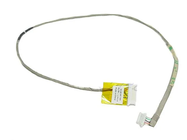 Flat grey ribbon cable with small rectangular connector at one end, coiled against white background