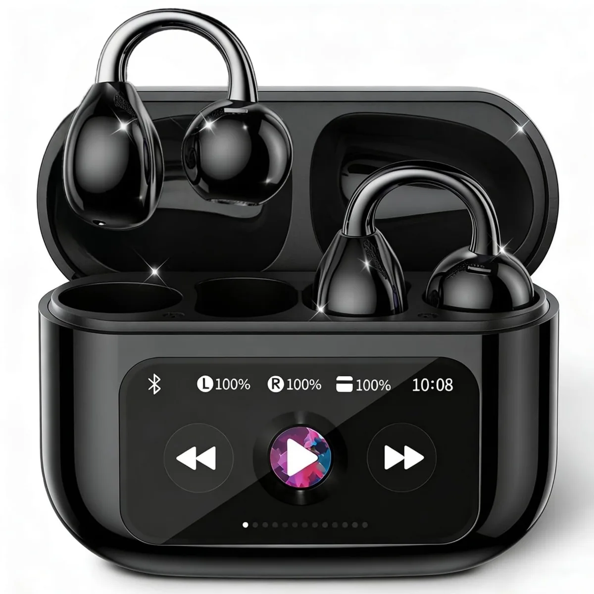 No Sew No Sew M100 Clip-On Earbuds 4.1g Bluetooth 6.0 IPX7 50h Case — product photo